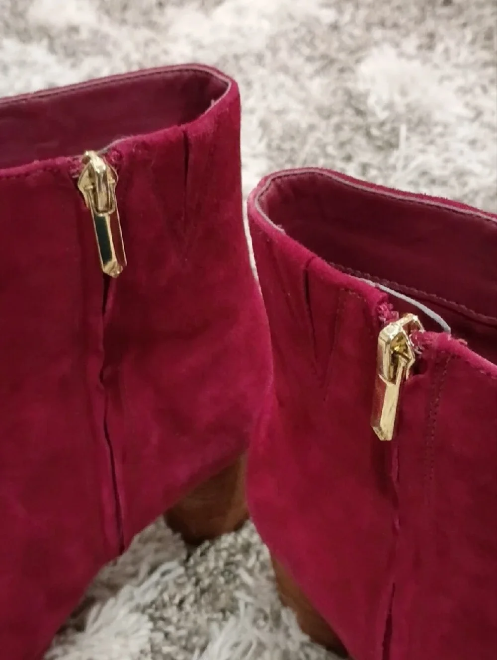 Sam Edelman Wine Colored Suede Ankle Booties with Gold Zip